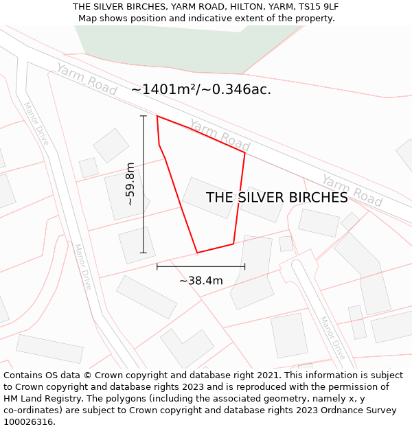 THE SILVER BIRCHES, YARM ROAD, HILTON, YARM, TS15 9LF: Plot and title map