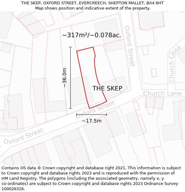 THE SKEP, OXFORD STREET, EVERCREECH, SHEPTON MALLET, BA4 6HT: Plot and title map