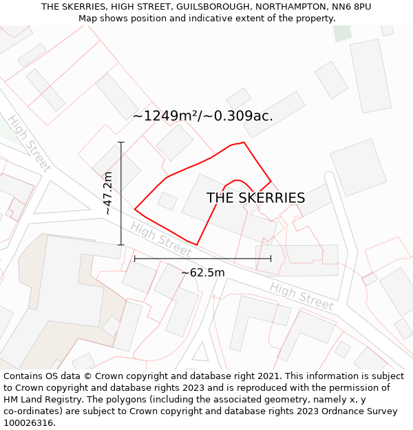 THE SKERRIES, HIGH STREET, GUILSBOROUGH, NORTHAMPTON, NN6 8PU: Plot and title map