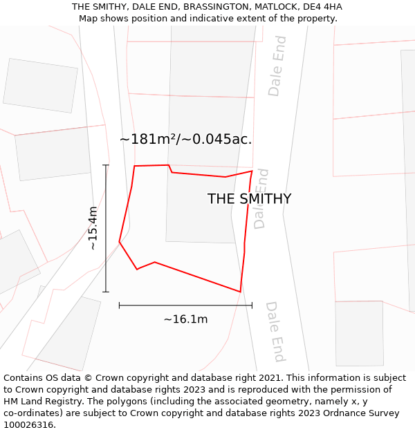 THE SMITHY, DALE END, BRASSINGTON, MATLOCK, DE4 4HA: Plot and title map