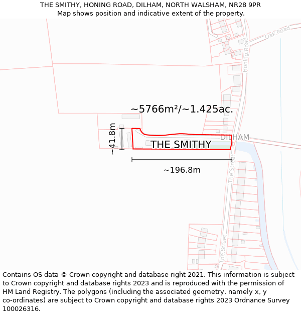 THE SMITHY, HONING ROAD, DILHAM, NORTH WALSHAM, NR28 9PR: Plot and title map