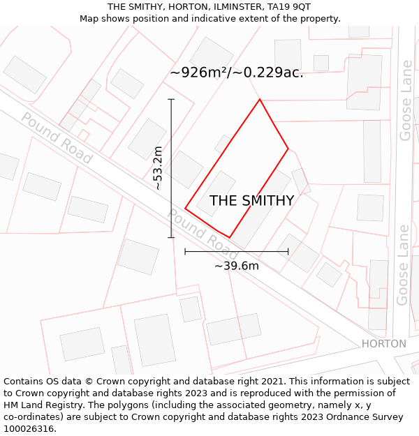 THE SMITHY, HORTON, ILMINSTER, TA19 9QT: Plot and title map