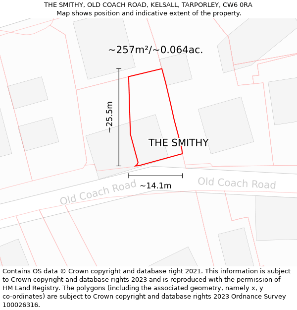 THE SMITHY, OLD COACH ROAD, KELSALL, TARPORLEY, CW6 0RA: Plot and title map