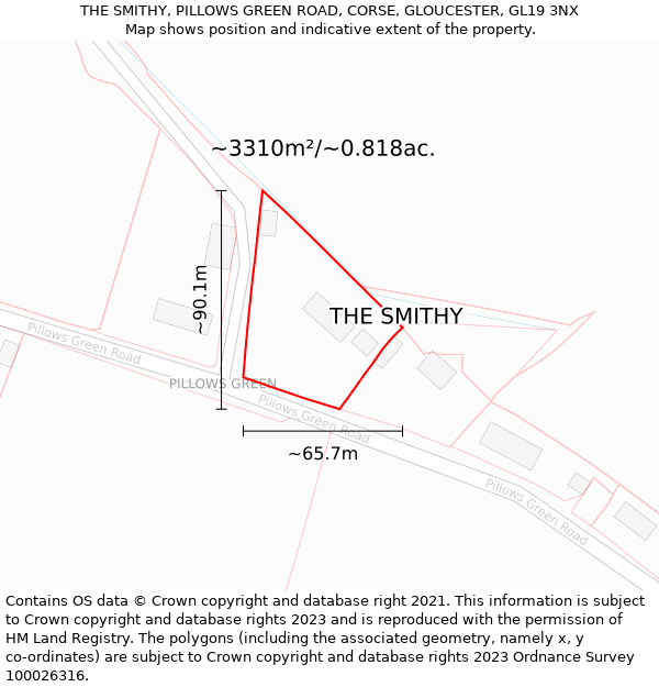 THE SMITHY, PILLOWS GREEN ROAD, CORSE, GLOUCESTER, GL19 3NX: Plot and title map
