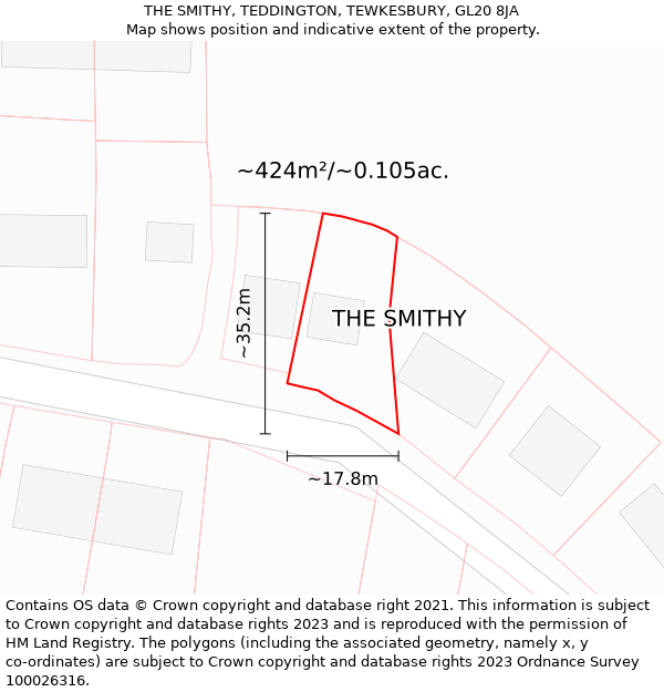 THE SMITHY, TEDDINGTON, TEWKESBURY, GL20 8JA: Plot and title map