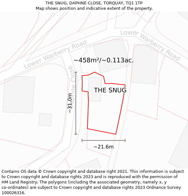 THE SNUG, DAPHNE CLOSE, TORQUAY, TQ1 1TP: Plot and title map