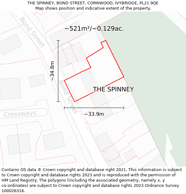 THE SPINNEY, BOND STREET, CORNWOOD, IVYBRIDGE, PL21 9QE: Plot and title map