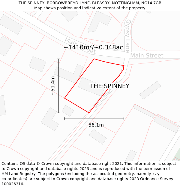 THE SPINNEY, BORROWBREAD LANE, BLEASBY, NOTTINGHAM, NG14 7GB: Plot and title map