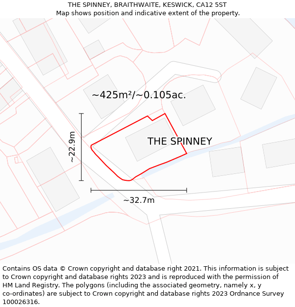 THE SPINNEY, BRAITHWAITE, KESWICK, CA12 5ST: Plot and title map