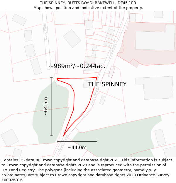 THE SPINNEY, BUTTS ROAD, BAKEWELL, DE45 1EB: Plot and title map