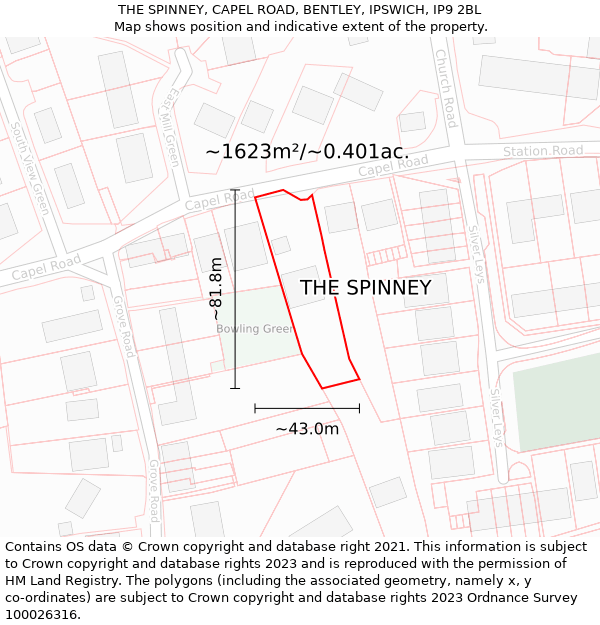 THE SPINNEY, CAPEL ROAD, BENTLEY, IPSWICH, IP9 2BL: Plot and title map