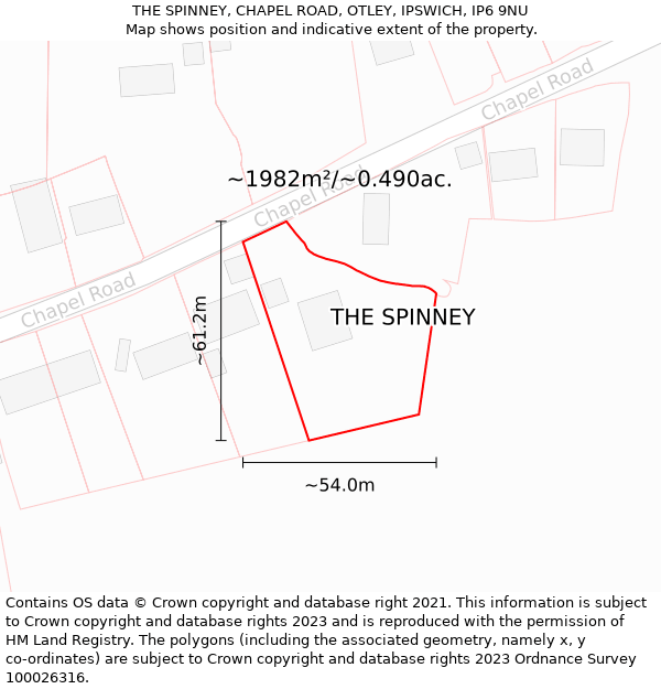 THE SPINNEY, CHAPEL ROAD, OTLEY, IPSWICH, IP6 9NU: Plot and title map