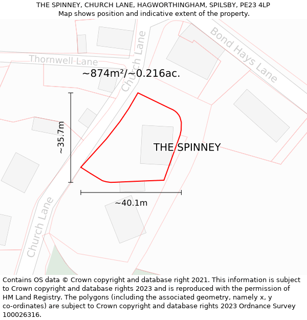 THE SPINNEY, CHURCH LANE, HAGWORTHINGHAM, SPILSBY, PE23 4LP: Plot and title map