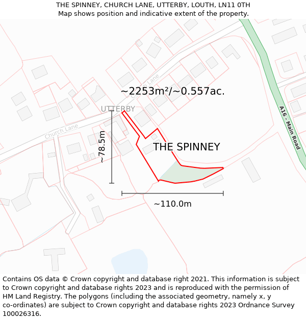 THE SPINNEY, CHURCH LANE, UTTERBY, LOUTH, LN11 0TH: Plot and title map