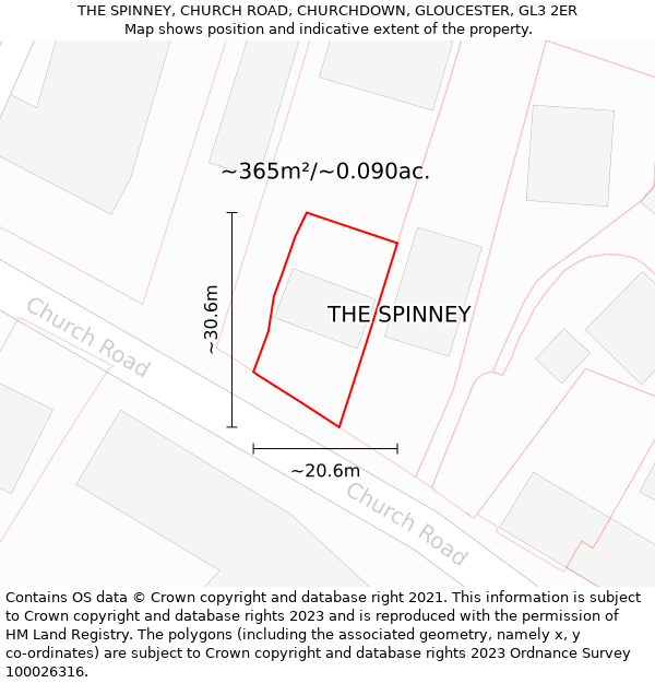 THE SPINNEY, CHURCH ROAD, CHURCHDOWN, GLOUCESTER, GL3 2ER: Plot and title map