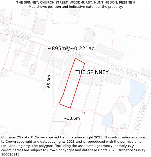 THE SPINNEY, CHURCH STREET, WOODHURST, HUNTINGDON, PE28 3BN: Plot and title map