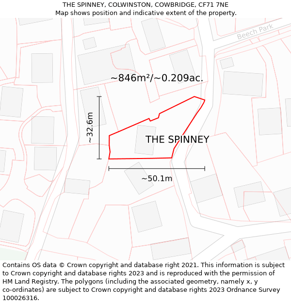 THE SPINNEY, COLWINSTON, COWBRIDGE, CF71 7NE: Plot and title map