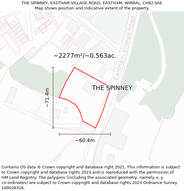 THE SPINNEY, EASTHAM VILLAGE ROAD, EASTHAM, WIRRAL, CH62 0AE: Plot and title map