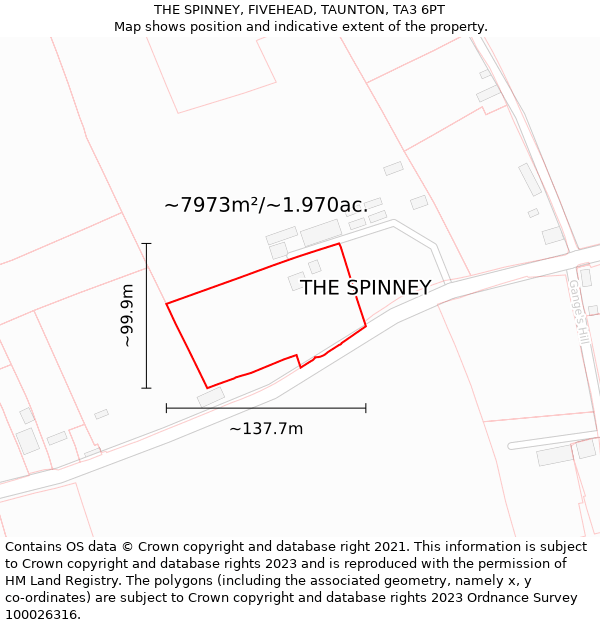 THE SPINNEY, FIVEHEAD, TAUNTON, TA3 6PT: Plot and title map