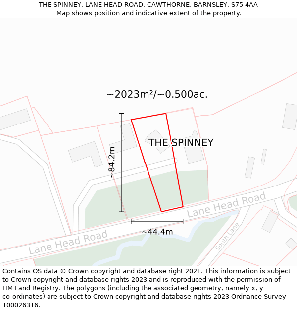 THE SPINNEY, LANE HEAD ROAD, CAWTHORNE, BARNSLEY, S75 4AA: Plot and title map