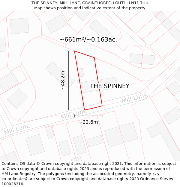 THE SPINNEY, MILL LANE, GRAINTHORPE, LOUTH, LN11 7HU: Plot and title map