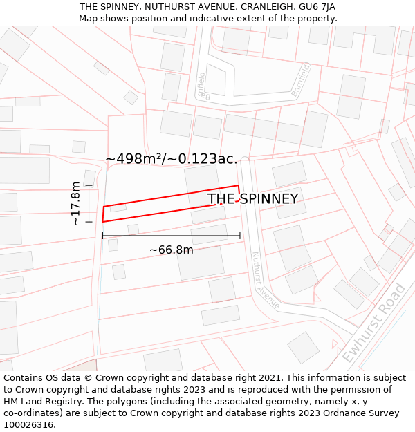 THE SPINNEY, NUTHURST AVENUE, CRANLEIGH, GU6 7JA: Plot and title map