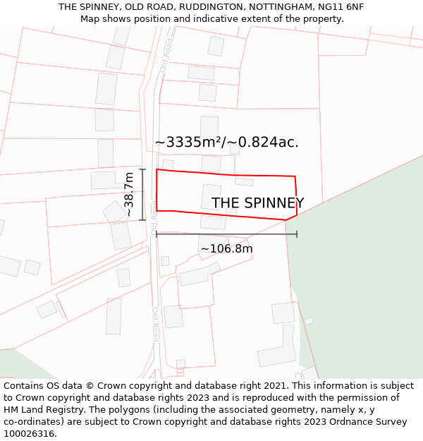 THE SPINNEY, OLD ROAD, RUDDINGTON, NOTTINGHAM, NG11 6NF: Plot and title map