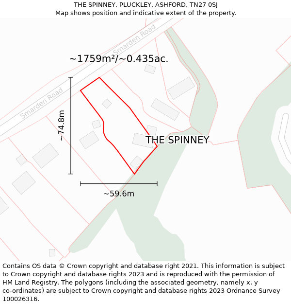 THE SPINNEY, PLUCKLEY, ASHFORD, TN27 0SJ: Plot and title map