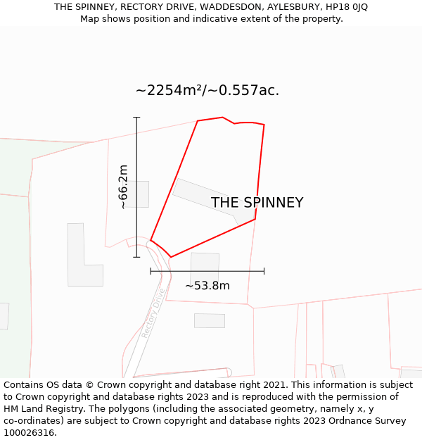 THE SPINNEY, RECTORY DRIVE, WADDESDON, AYLESBURY, HP18 0JQ: Plot and title map