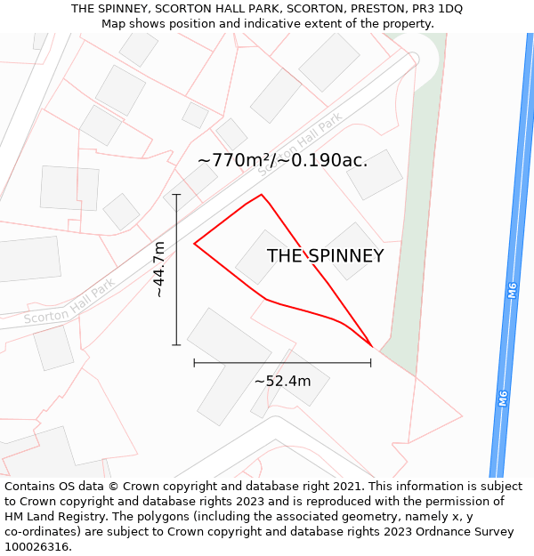 THE SPINNEY, SCORTON HALL PARK, SCORTON, PRESTON, PR3 1DQ: Plot and title map