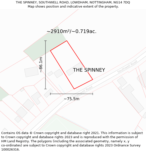THE SPINNEY, SOUTHWELL ROAD, LOWDHAM, NOTTINGHAM, NG14 7DQ: Plot and title map