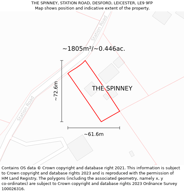 THE SPINNEY, STATION ROAD, DESFORD, LEICESTER, LE9 9FP: Plot and title map
