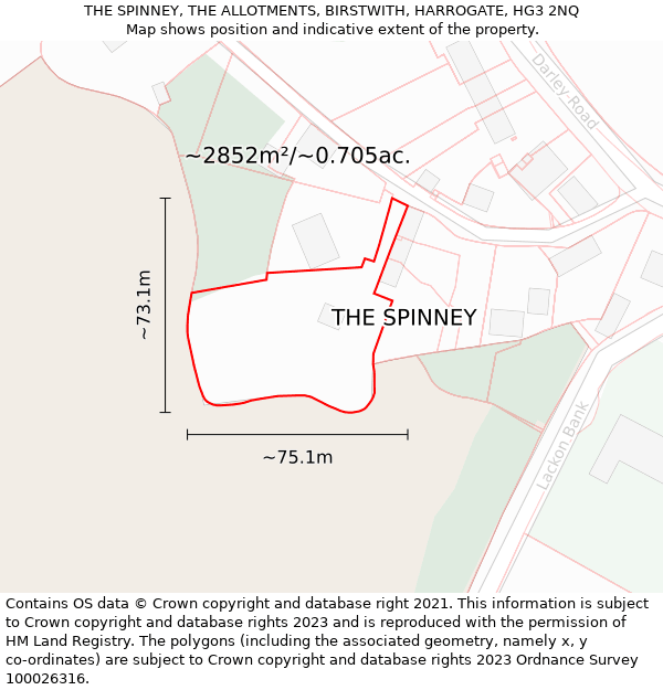 THE SPINNEY, THE ALLOTMENTS, BIRSTWITH, HARROGATE, HG3 2NQ: Plot and title map