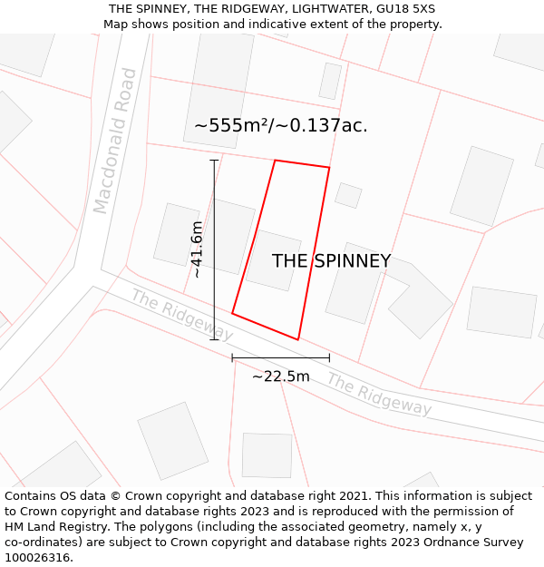 THE SPINNEY, THE RIDGEWAY, LIGHTWATER, GU18 5XS: Plot and title map