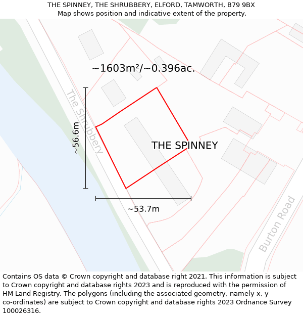 THE SPINNEY, THE SHRUBBERY, ELFORD, TAMWORTH, B79 9BX: Plot and title map