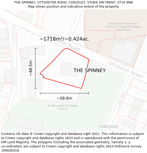 THE SPINNEY, UTTOXETER ROAD, CHECKLEY, STOKE-ON-TRENT, ST10 4NB: Plot and title map