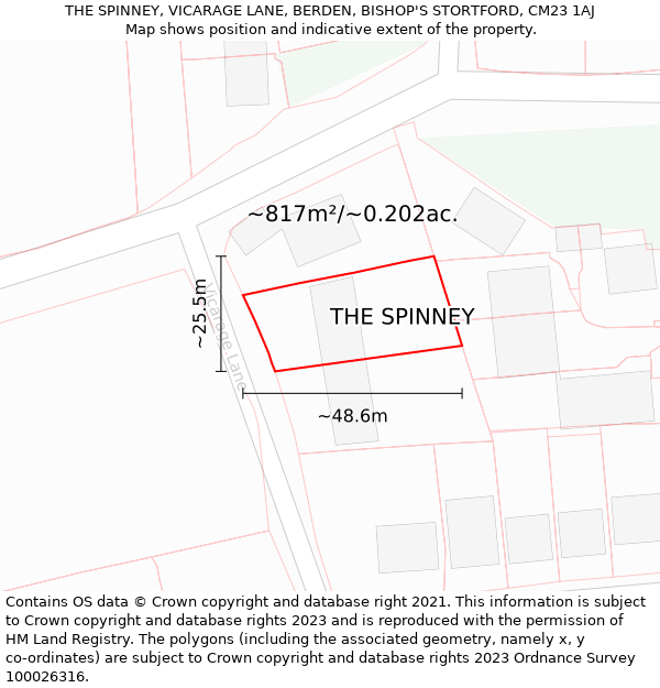 THE SPINNEY, VICARAGE LANE, BERDEN, BISHOP'S STORTFORD, CM23 1AJ: Plot and title map