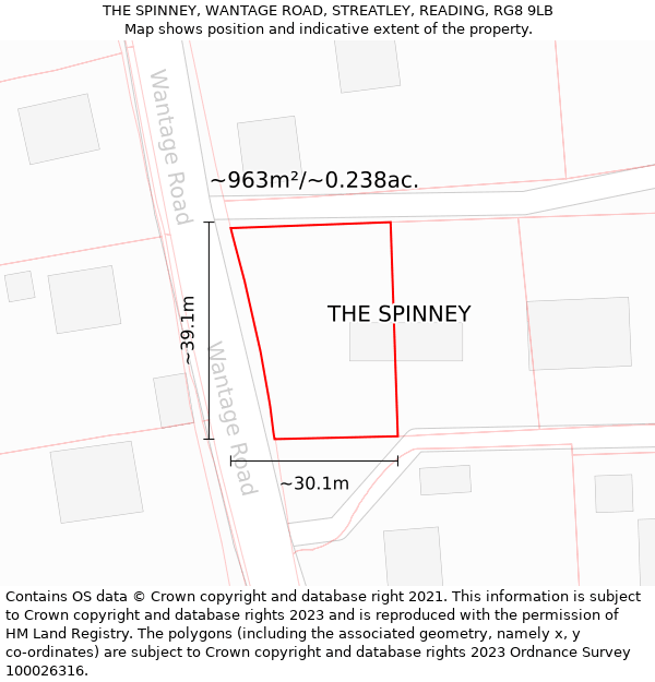 THE SPINNEY, WANTAGE ROAD, STREATLEY, READING, RG8 9LB: Plot and title map