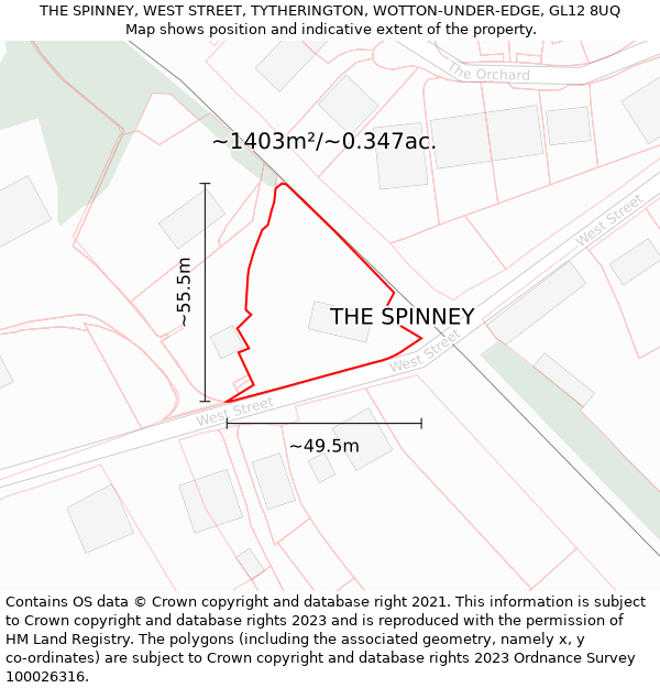 THE SPINNEY, WEST STREET, TYTHERINGTON, WOTTON-UNDER-EDGE, GL12 8UQ: Plot and title map