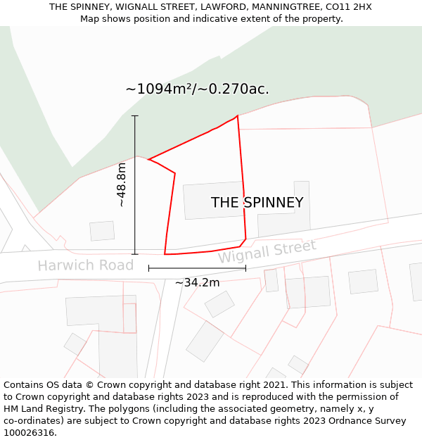 THE SPINNEY, WIGNALL STREET, LAWFORD, MANNINGTREE, CO11 2HX: Plot and title map