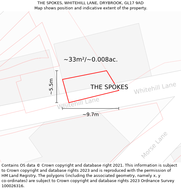 THE SPOKES, WHITEHILL LANE, DRYBROOK, GL17 9AD: Plot and title map