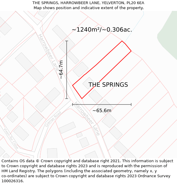 THE SPRINGS, HARROWBEER LANE, YELVERTON, PL20 6EA: Plot and title map