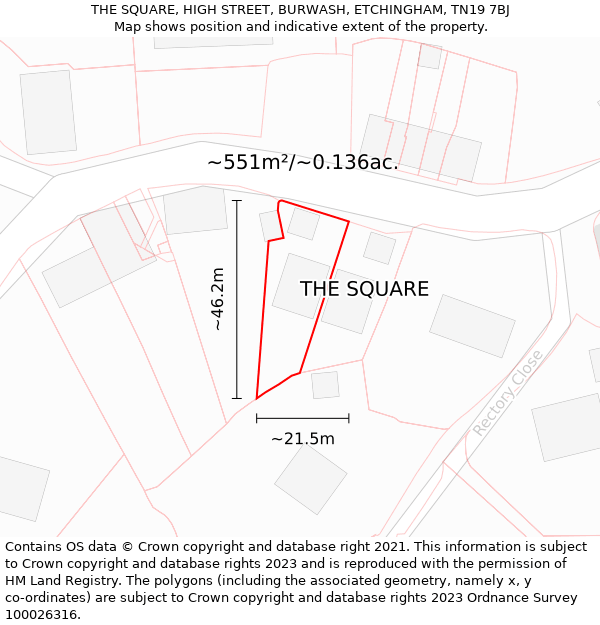 THE SQUARE, HIGH STREET, BURWASH, ETCHINGHAM, TN19 7BJ: Plot and title map