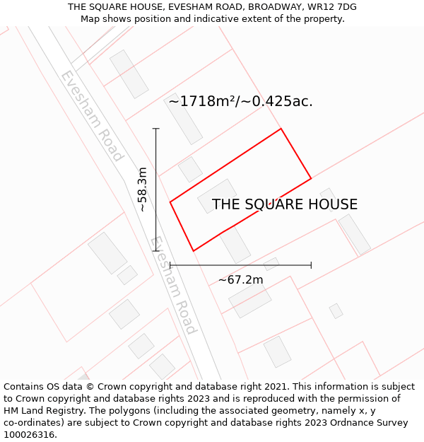 THE SQUARE HOUSE, EVESHAM ROAD, BROADWAY, WR12 7DG: Plot and title map