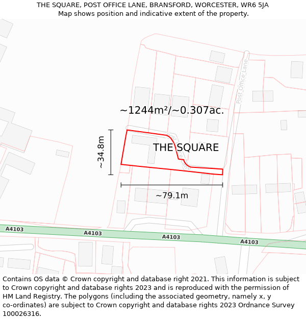 THE SQUARE, POST OFFICE LANE, BRANSFORD, WORCESTER, WR6 5JA: Plot and title map