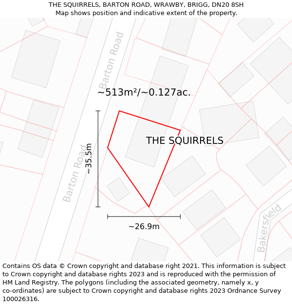 THE SQUIRRELS, BARTON ROAD, WRAWBY, BRIGG, DN20 8SH: Plot and title map