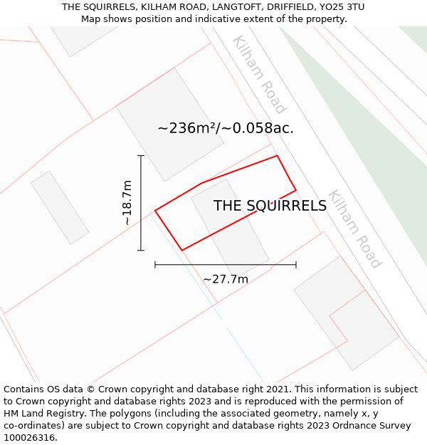 THE SQUIRRELS, KILHAM ROAD, LANGTOFT, DRIFFIELD, YO25 3TU: Plot and title map