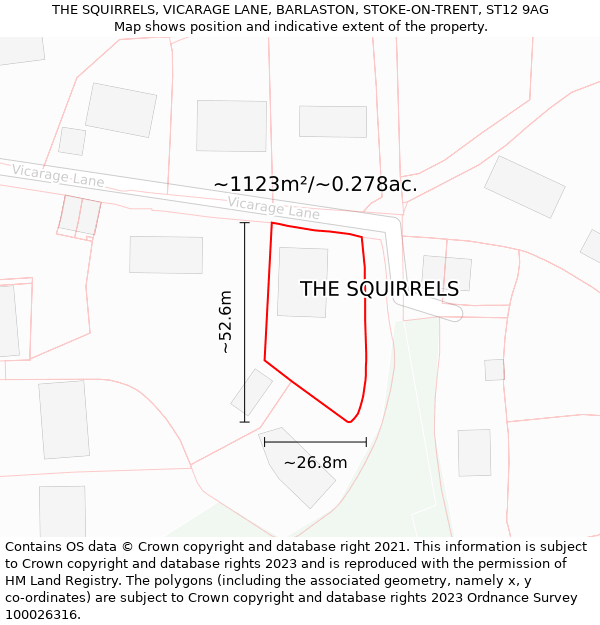 THE SQUIRRELS, VICARAGE LANE, BARLASTON, STOKE-ON-TRENT, ST12 9AG: Plot and title map