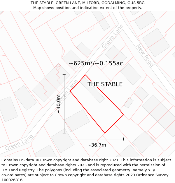 THE STABLE, GREEN LANE, MILFORD, GODALMING, GU8 5BG: Plot and title map