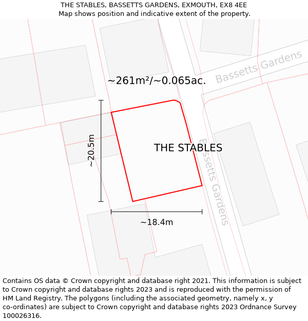 THE STABLES, BASSETTS GARDENS, EXMOUTH, EX8 4EE: Plot and title map